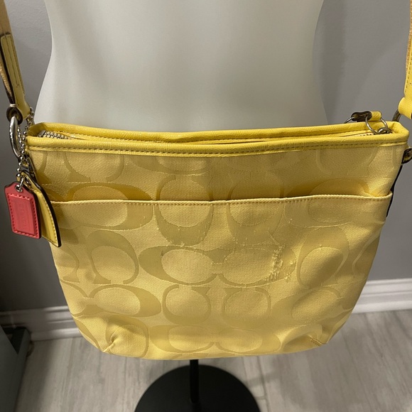 Coach Signature Stripe Duffle Shoulder Crossbody Bag F21905 Bright Yellow - Picture 10 of 16